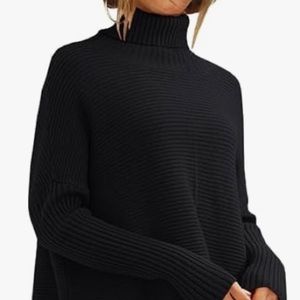 New with tags, black, oversized turtleneck sweater, pullover, ribbed, Large